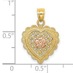 14k Yellow and Rose Gold Flower In Heart Basket Charm