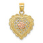 Flower in Heart Basket Charm in 14K Two-Tone Gold, 20mm Textured - Sophia Jewelers