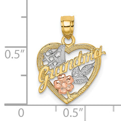 14k Two-tone White Rhodium #1 GRANDMA In Heart Charm