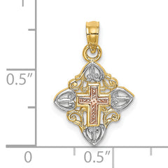 14K Two-tone w/White Rhodium Cross Inside Frame Charm
