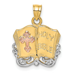 14K Two-tone w/White Rhodium Holy Bible w/Cross Charm