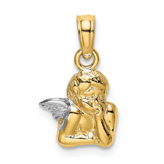 14K Angel Resting On Elbow w/ Rhodium Wing Charm