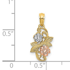 14k Two-tone with White Rhodium Flowers Charm