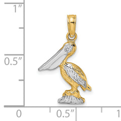 14K with White Rhodium 3-D Small Standing Pelican Charm