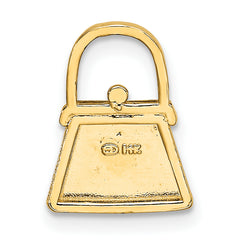 14K W/ Rhodium Textured and Polished Purse Charm