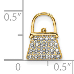 14K W/ Rhodium Textured and Polished Purse Charm