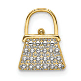 14K W/ Rhodium Textured and Polished Purse Charm