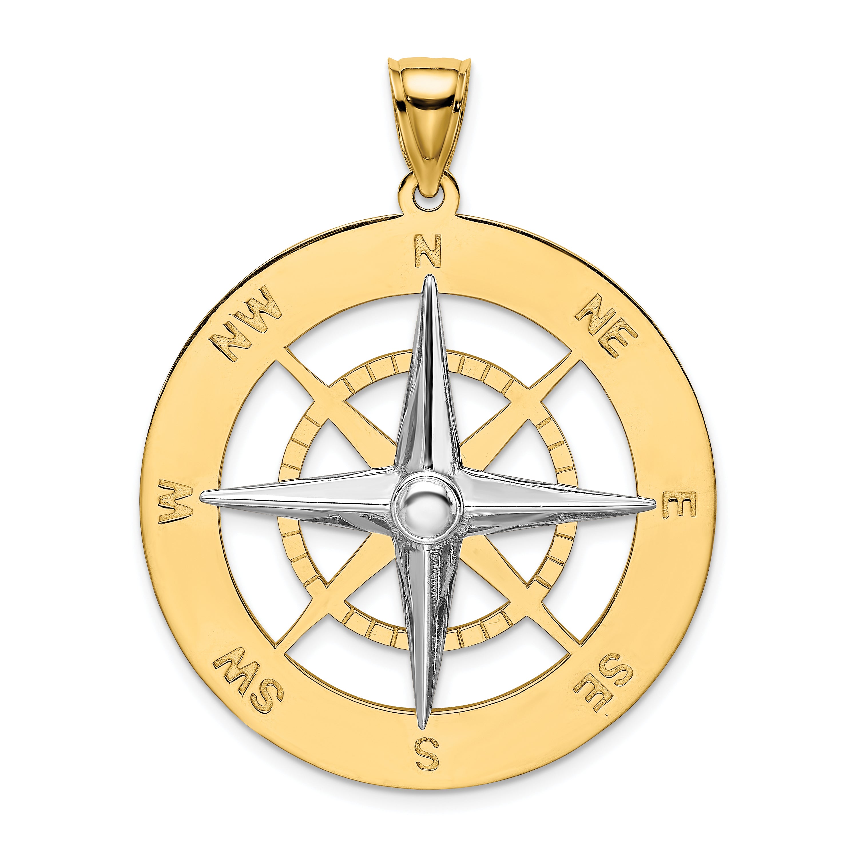 14k Two-tone Nautical Compass White Needle Charm