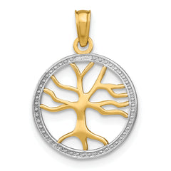 14k w/Rhodium Tree of Life in Round Frame Charm