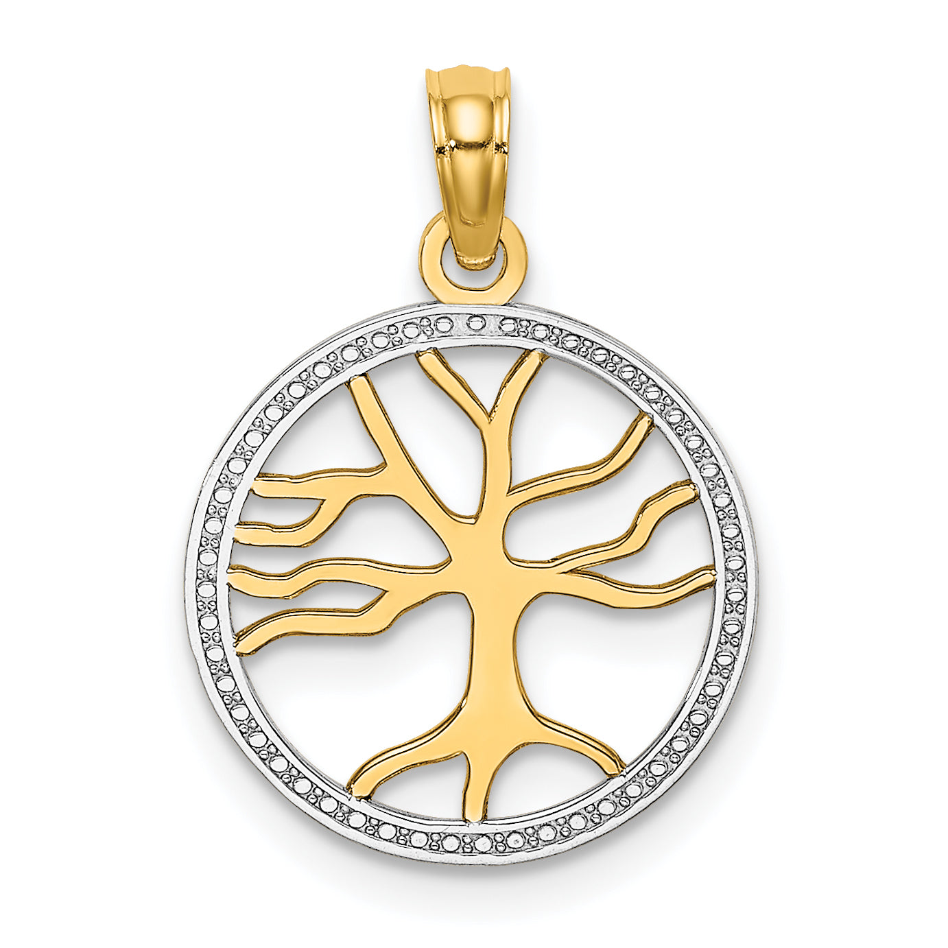 14k w/Rhodium Tree of Life in Round Frame Charm