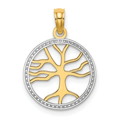 14k w/Rhodium Tree of Life in Round Frame Charm