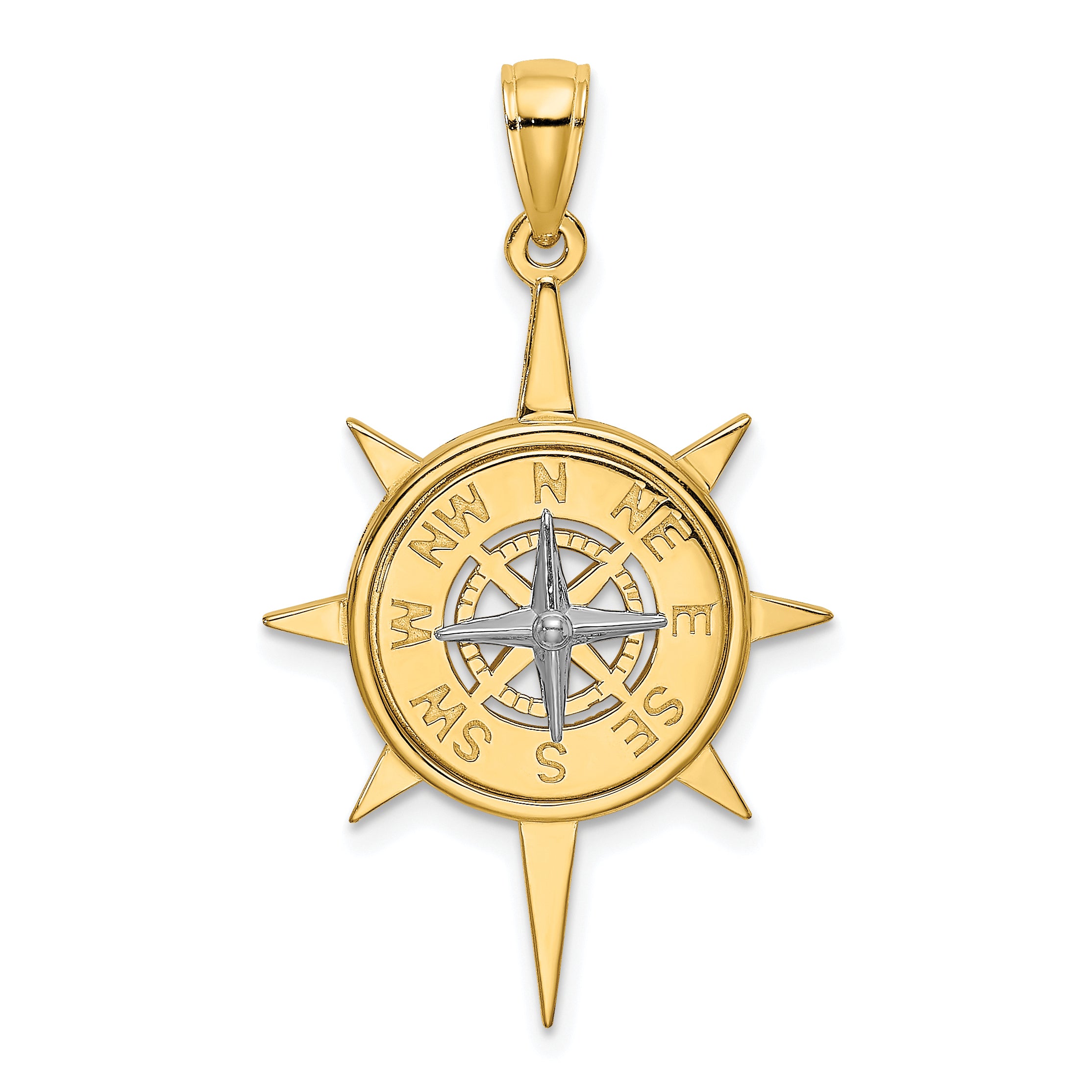 14K Two-Tone Star w/ Nautical Compass Charm