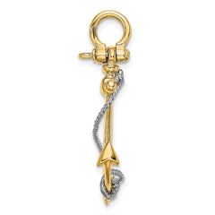 14K Two-tone 3-D Anchor w/T Bar and Rope w/Shackle Bail Charm