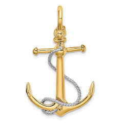 14K Two-tone 3-D Anchor w/T Bar and Rope w/Shackle Bail Charm