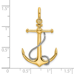 14K Two-tone 3-D Anchor w/T Bar and Rope w/Shackle Bail Charm