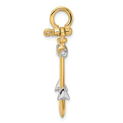 14K and White Rhodium 3-D Anchor with Long T-Bar and Shackle Bail Charm