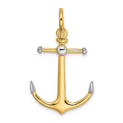 14K and White Rhodium 3-D Anchor with Long T-Bar and Shackle Bail Charm