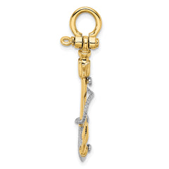 14K Two-tone 3-D Textured Anchor w/Rope w/Shackle Bail Charm