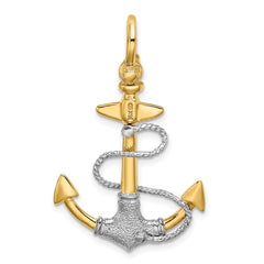 14K Two-tone 3-D Textured Anchor w/Rope w/Shackle Bail Charm