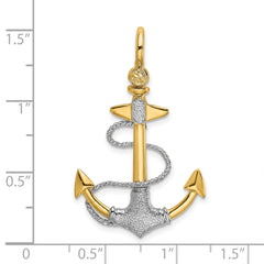 14K Two-tone 3-D Textured Anchor w/Rope w/Shackle Bail Charm