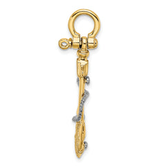 14K Two-tone 3-D Small Anchor w/Rope and Shackle Bail Charm