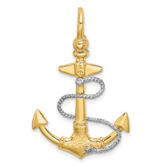 14K Two-tone 3-D Small Anchor w/Rope and Shackle Bail Charm