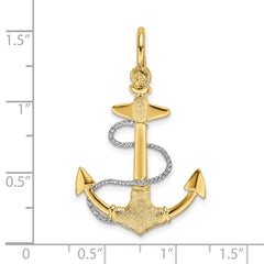 14K Two-tone 3-D Small Anchor w/Rope and Shackle Bail Charm