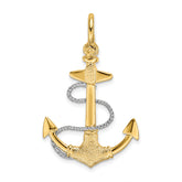 14K Two-tone 3-D Small Anchor w/Rope and Shackle Bail Charm