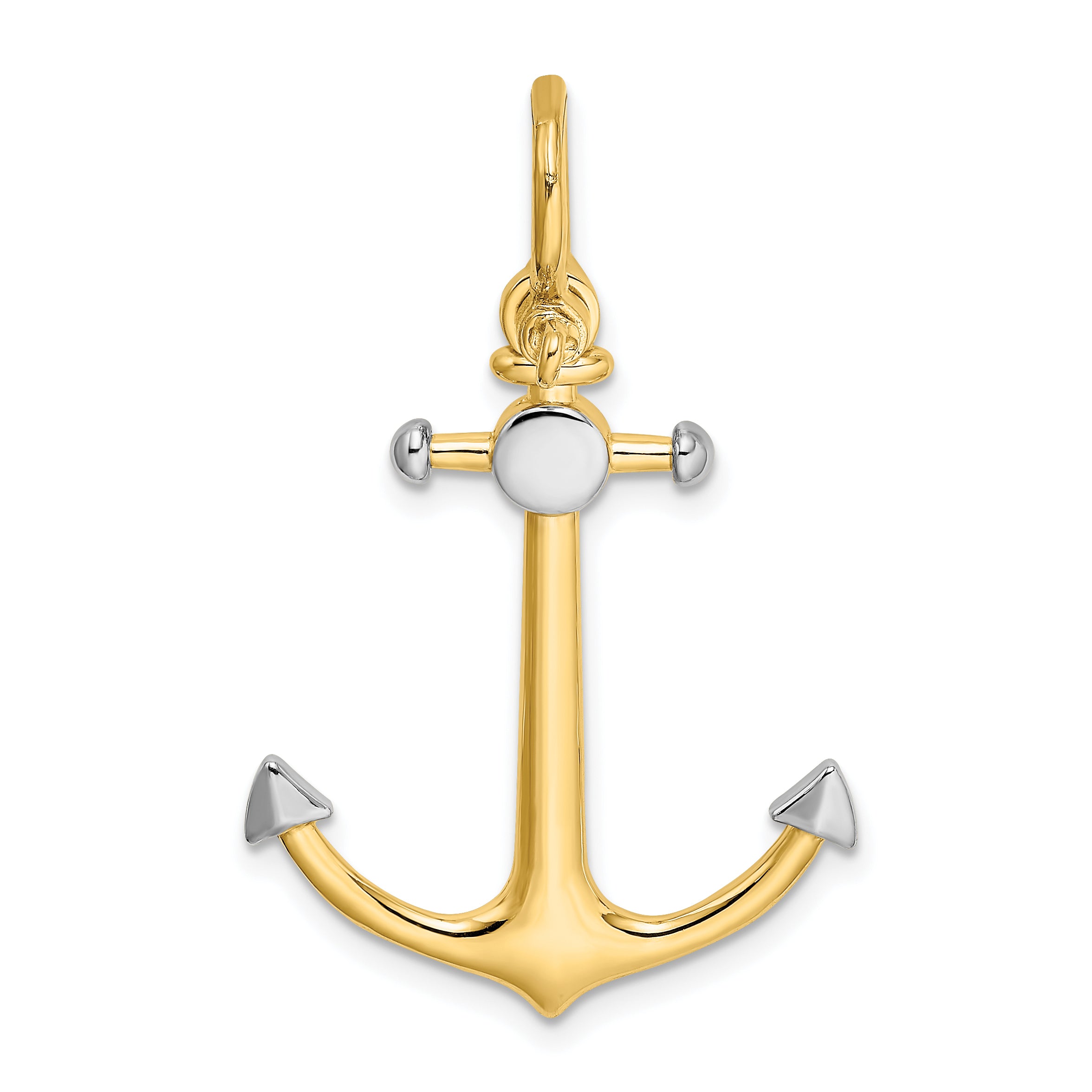 14K w/Rhodium 3-D Anchor w/Shackle Bail Charm