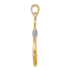 14K w/Rhodium 3-D Fish Hook With Rope Charm