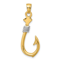 14K w/Rhodium 3-D Fish Hook With Rope Charm