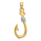 14K w/Rhodium 3-D Fish Hook With Rope Charm