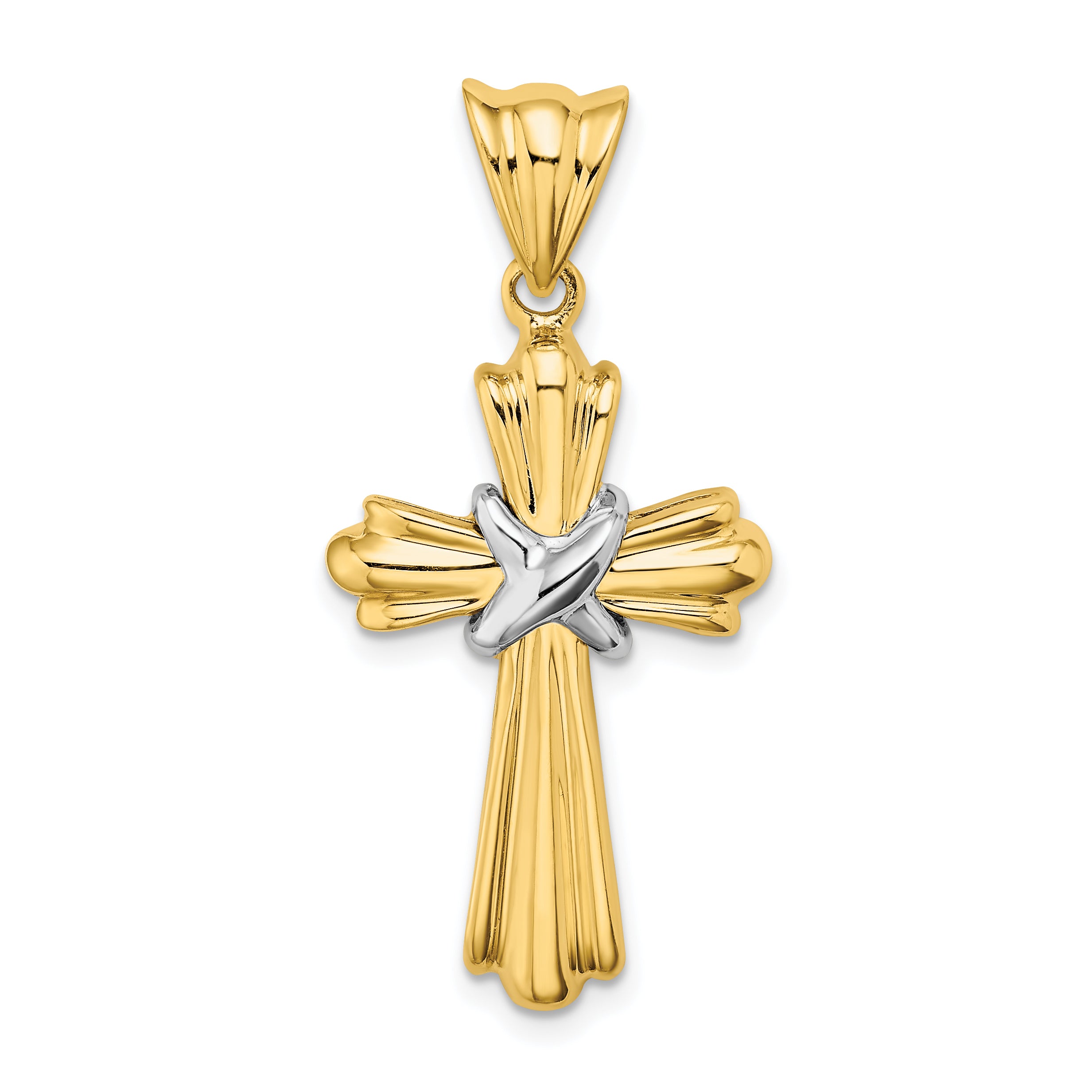 14K Two-Tone Polished Cross X Center Design Charm