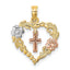 Heart with Cross and Flowers Charm in 14K Two-Tone Gold, 20mm Textured - Sophia Jewelers
