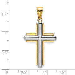 14K Two-tone Beveled Cross Charm