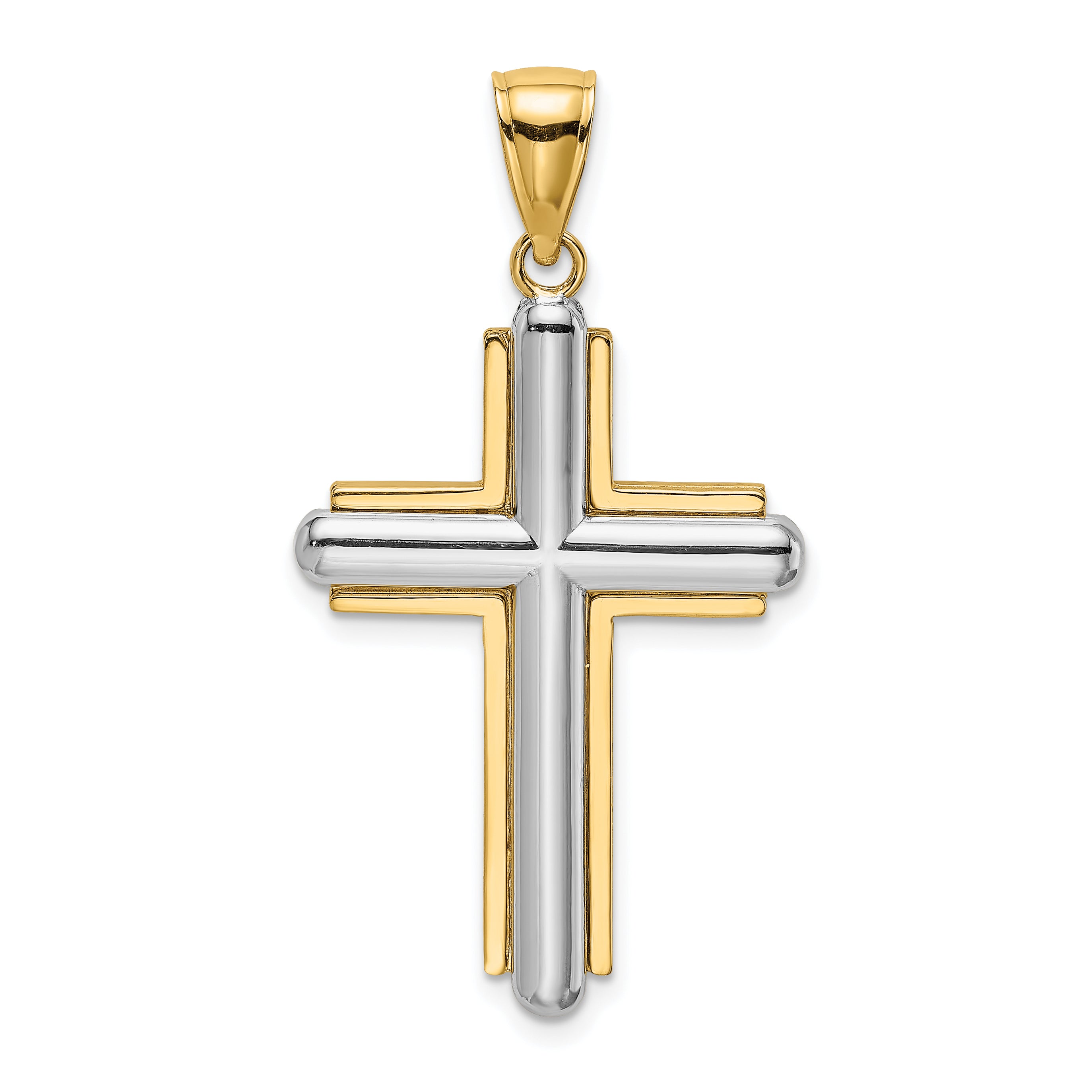 14K Two-tone Beveled Cross Charm