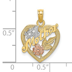 14K Two-tone w/White Rhodium #1 MOTHER Heart w/Flower Charm