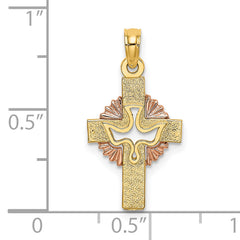 14K Two-Tone Cut-Out Dove On Cross Charm