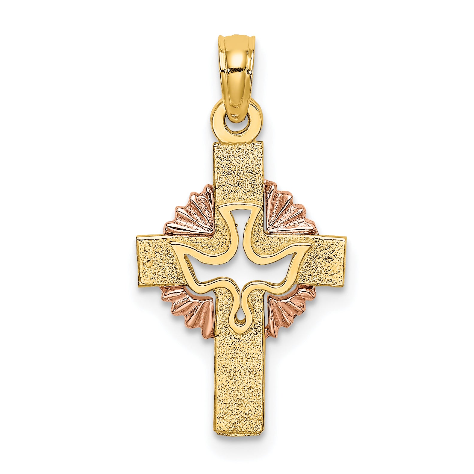 14K Two-Tone Cut-Out Dove On Cross Charm