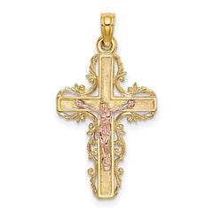14k Two-Tone w/ Lace Trim Crucifix Charm