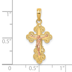 14K Two-Tone Crucifix W/ Scallop Trim Charm