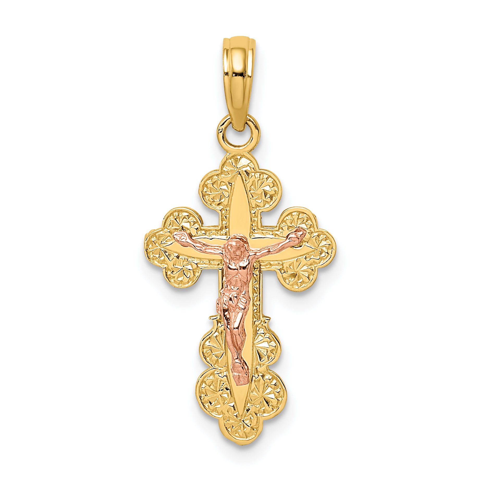 14K Two-Tone Crucifix W/ Scallop Trim Charm