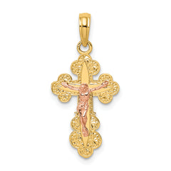 14K Two-Tone Crucifix W/ Scallop Trim Charm