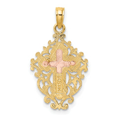14k Two Tone w/ Lace Trim Crucifix Charm