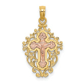 14k Two Tone w/ Lace Trim Crucifix Charm
