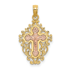 14k Two Tone w/ Lace Trim Crucifix Charm