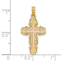 14K Two-Tone w/ Lace Trim Cross Charm