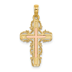 14K Two-Tone w/ Lace Trim Cross Charm