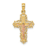 14K Two-Tone Crucifix W/ Lace Trim Charm