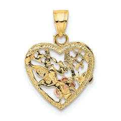 14k Two-Tone w/White Rhodium #1 WIFE In Heart w/Flower Charm